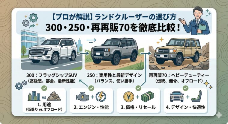 【プロが解説】ランドクルーザーの選び方｜300・250・再再販70を徹底比較！